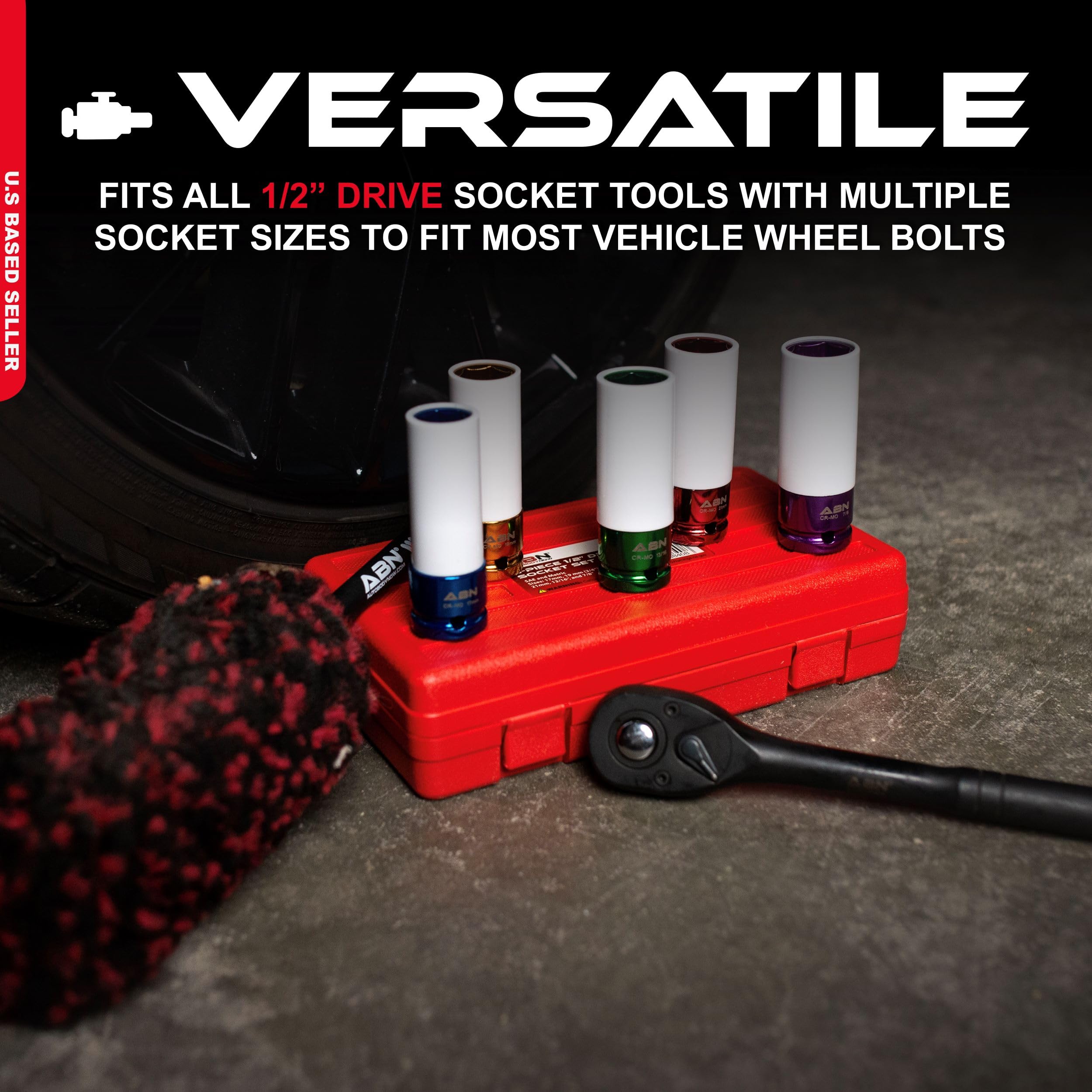 ABN 1/2in Impact Drive Lug Nut Socket 5-Piece Set – Non-Marring, Color-Coded, Thin-Walled Wheel Rim Protectors - Image 3