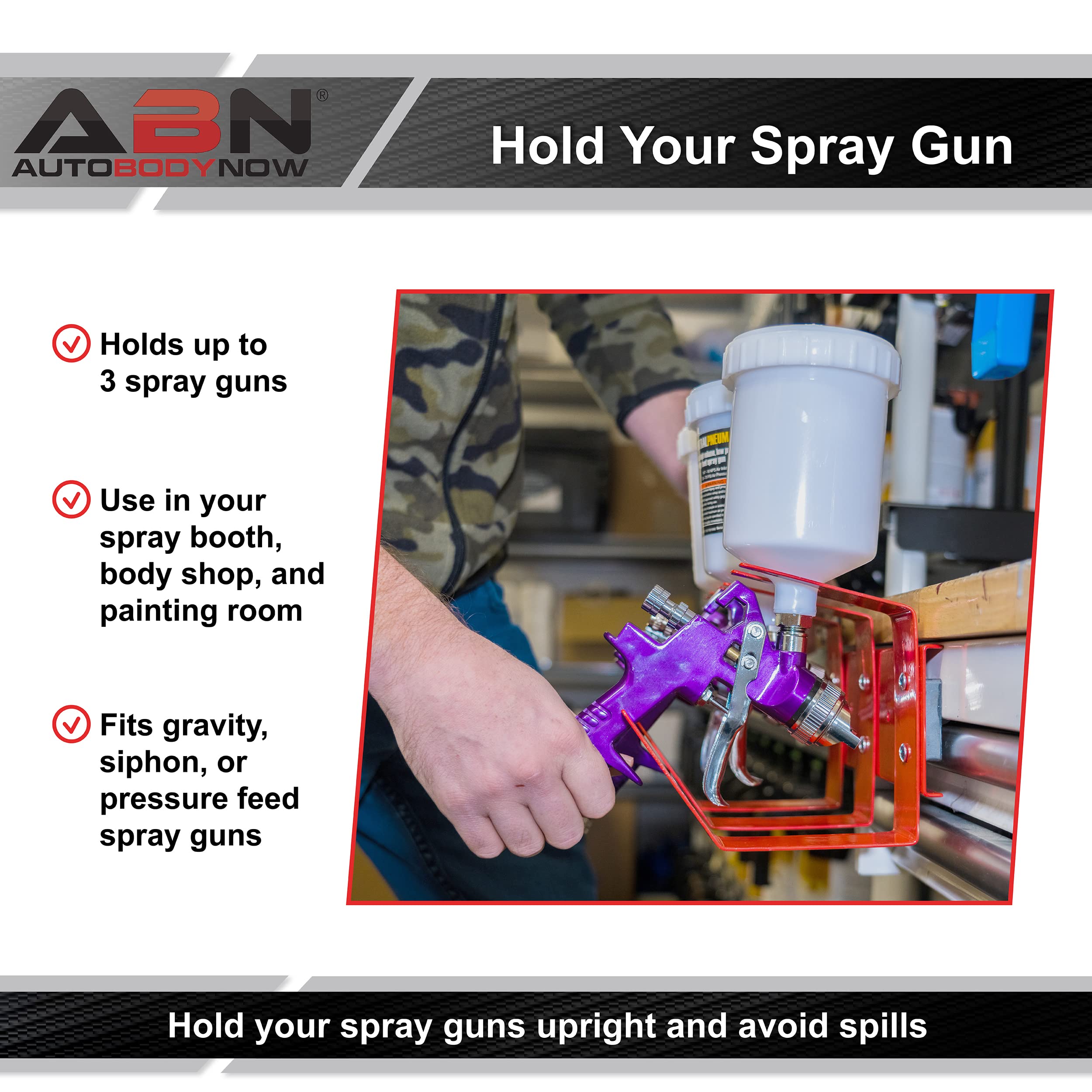 ABN 3 Hook Gravity Spray Gun Holder Triple Paint Gun Rack - 12in Magnetic Auto Paint Gun Holder for Gravity Feed Sprayer - Image 3