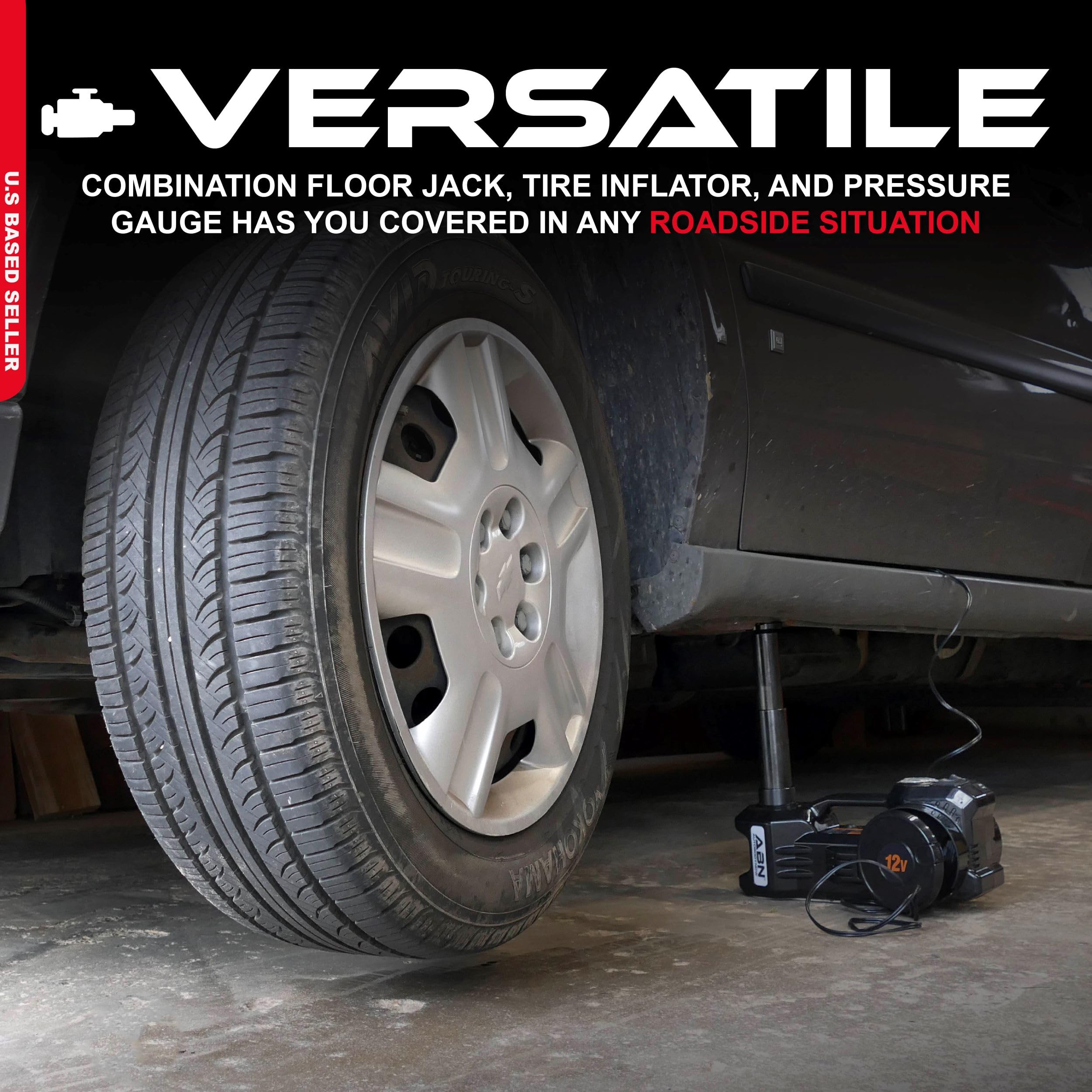 ABN 3-in-1 Electric 3-Ton Car Hydraulic Floor Jack, Tire Inflator Air Pressure Gauge, Impact Wrench Automotive Service - Image 3