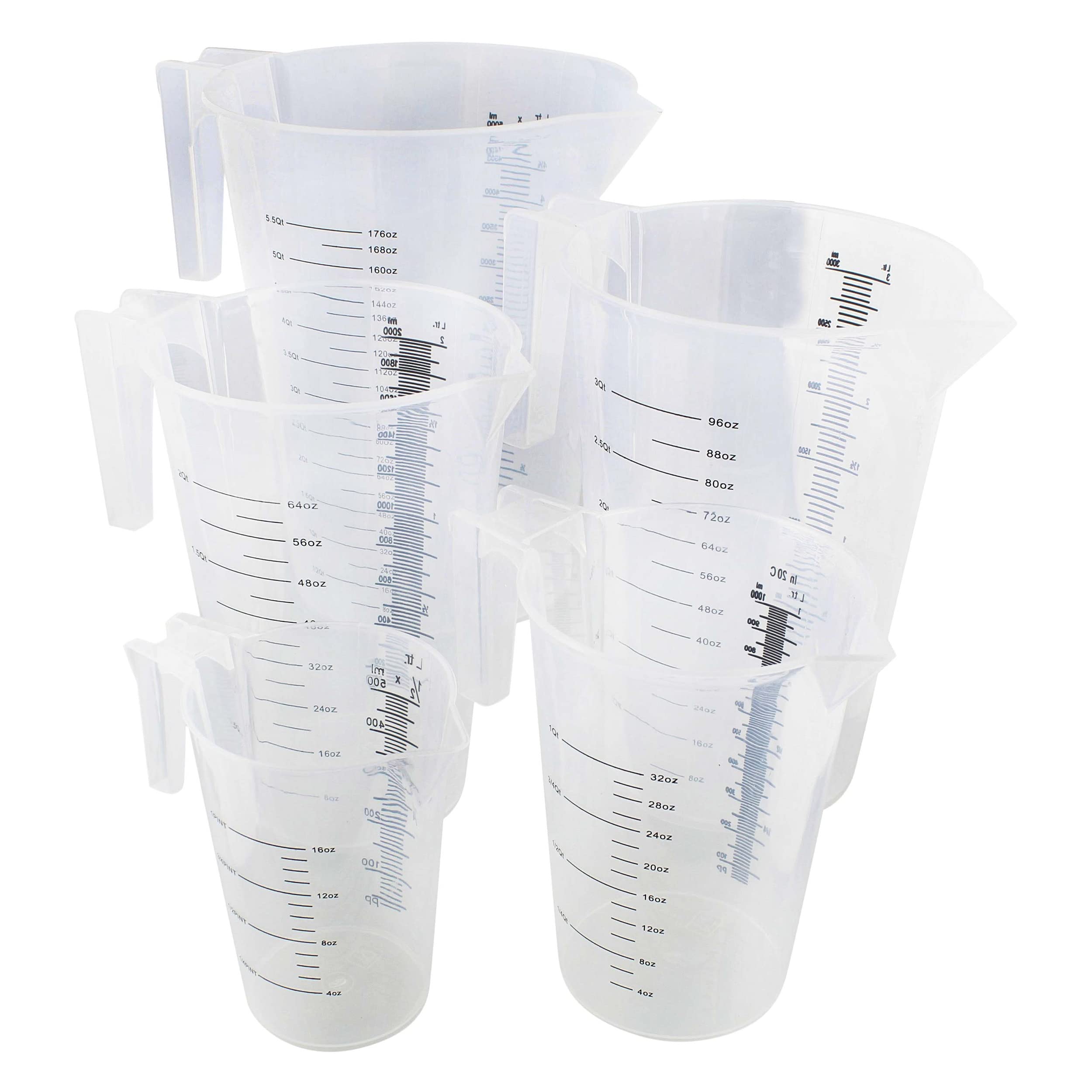 ABN 5 Piece Set of Graduated Paint Mixing Pitchers Quart and Gallon Sized Mixing Cups - 5000 ml, 3000 ml, 2000 ml, 1000 ml, 500 ml Plastic Mixing Cups for Paint, Resin, Epoxy and Home Kitchen and - Image 6