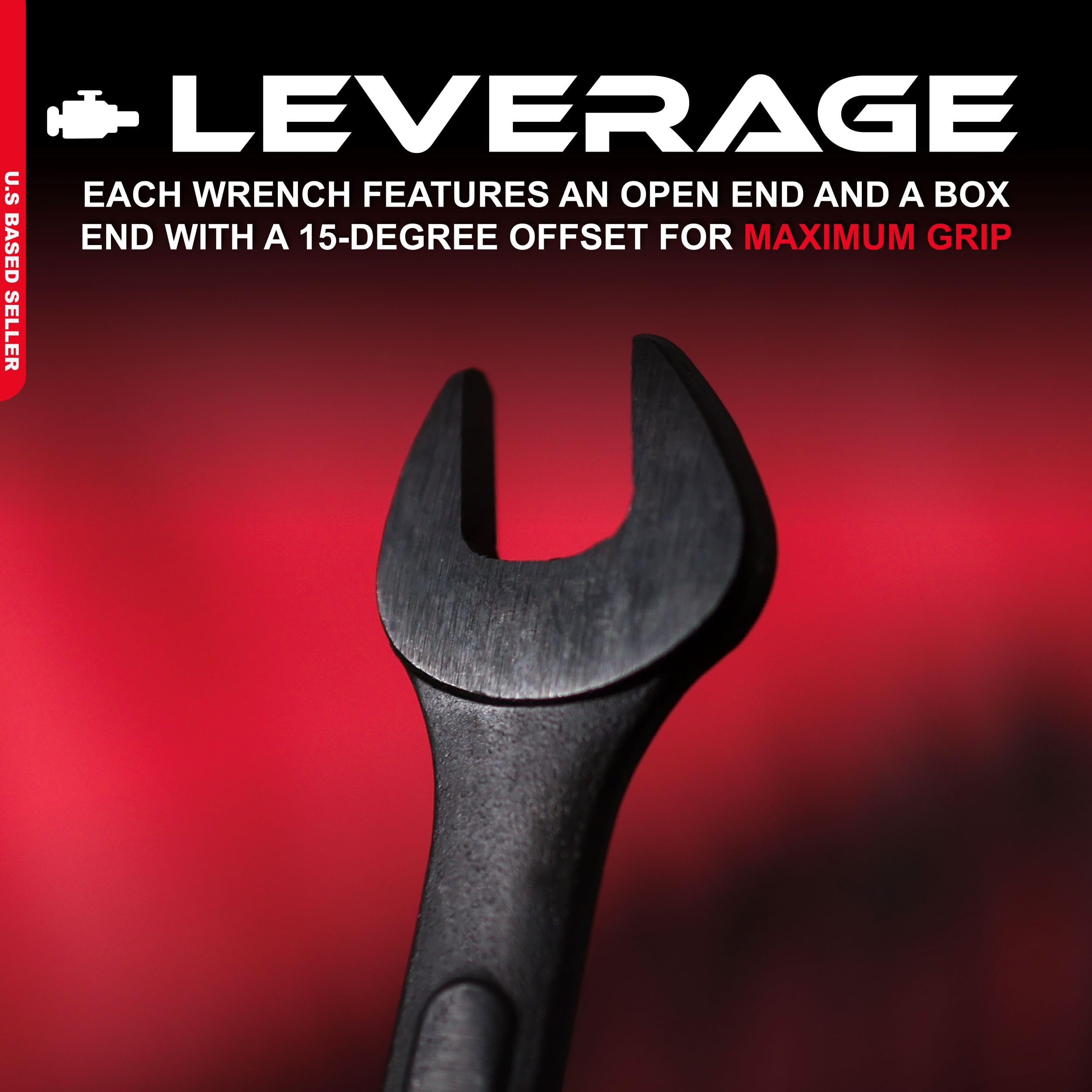 ABN Combination Wrench Set – 16 Pc Raised Panel Metric Wrench Set with Wrench Roll Up Pouch, Black Spanner Wrench Set - Image 3