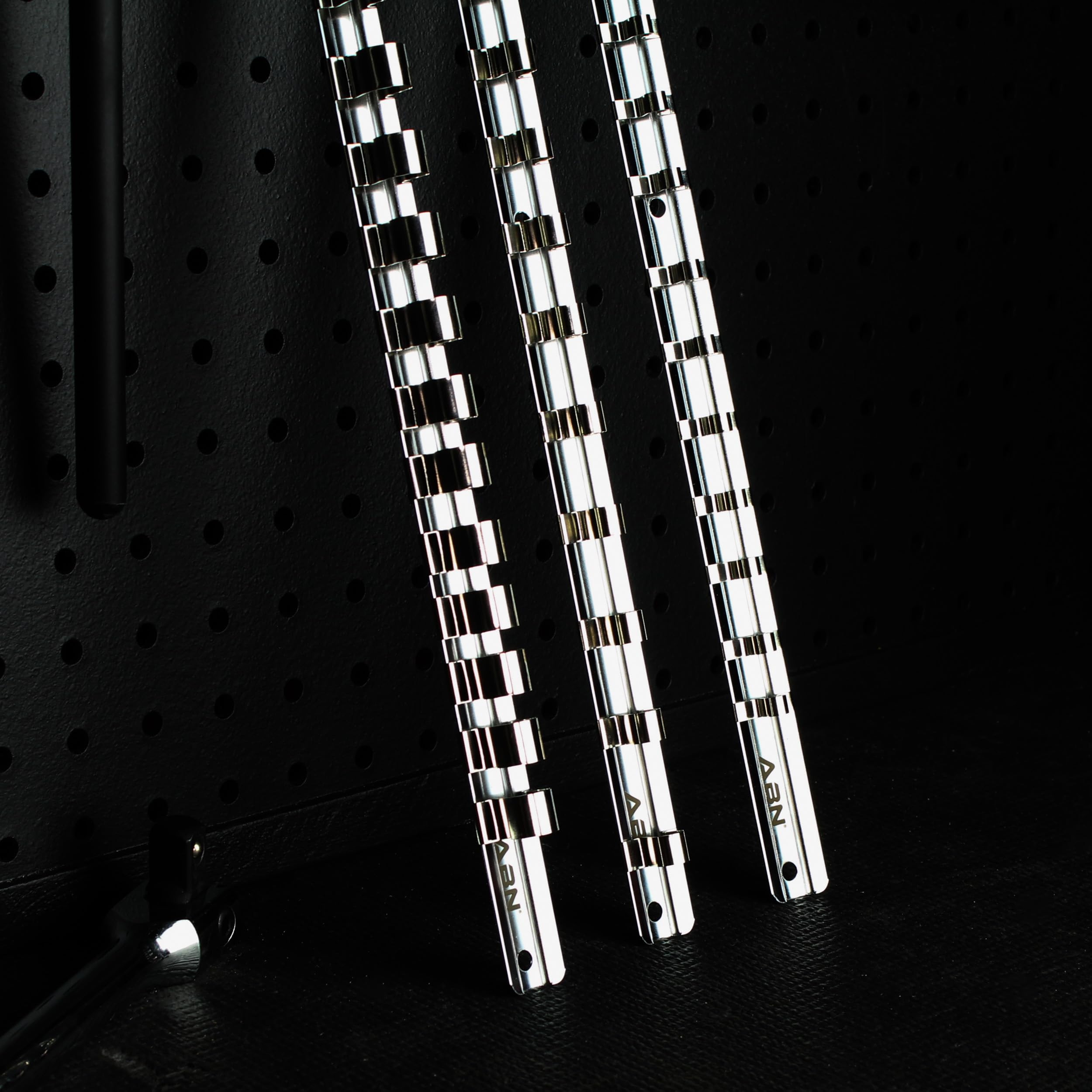 ABN Metal Socket Organizer Tray - 3pc Set 1/4in, 3/8in, 1/2in Drive Socket Tray & Clips - Image 5