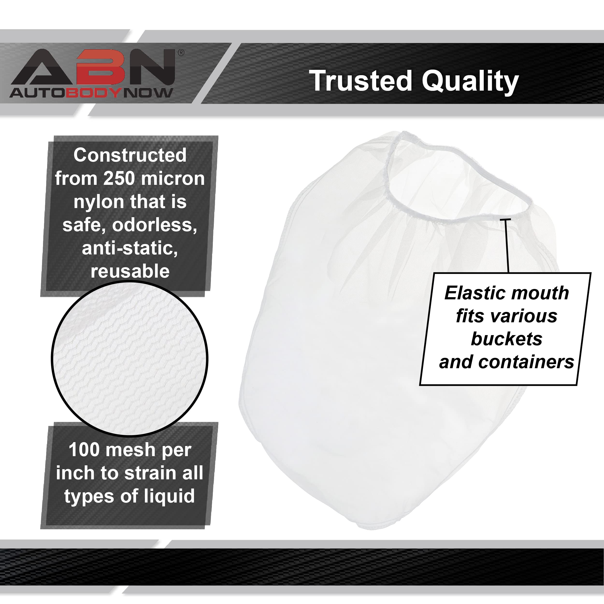 ABN Paint Strainer Bag 5 Gallon Paint Filter 40pk - Elastic 250 Micron Fine Nylon Mesh Painters Screen for 5 Gal Bucket - Image 3